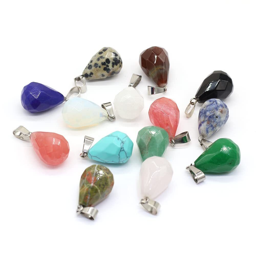 8854 12PCS Natural Stone Pendant Cut Surface Drop Shape Rose Quartzs